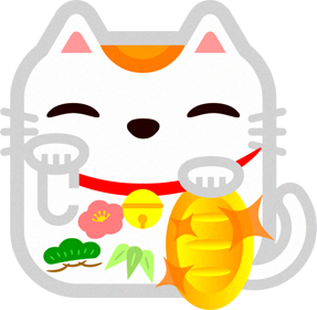 招き猫の動物ブロックイラスト/白