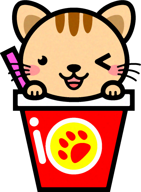 猫とジュースのイラスト/ウィンク
