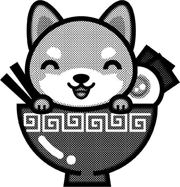 犬とラーメンのイラスト/うまい/モノクロ