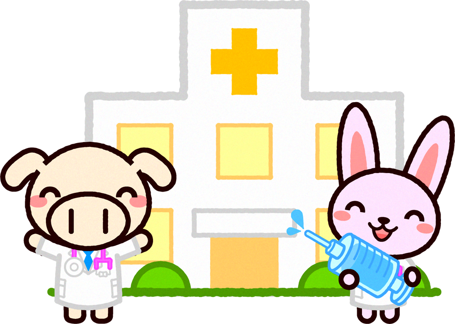 病院イラスト/ブタとウサギ