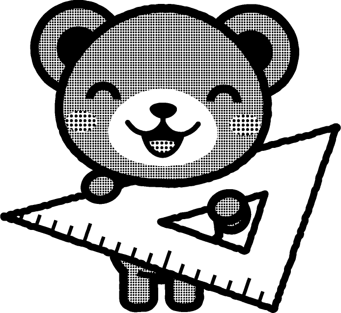 三角定規を持った動物/クマ/モノクロ