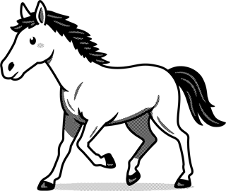 馬/跳ぶの白黒イラスト