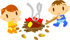 焼き芋を焼く赤ちゃんイラスト