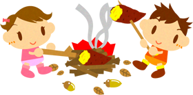 焼き芋を焼く赤ちゃんイラスト2