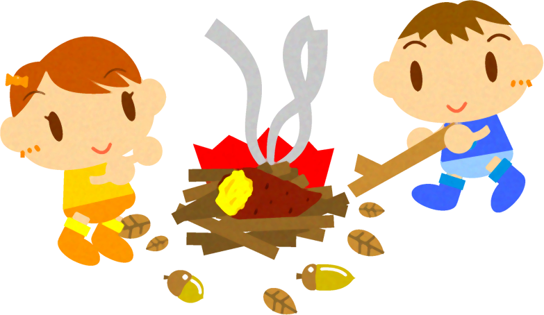 焼き芋を焼く赤ちゃんイラスト