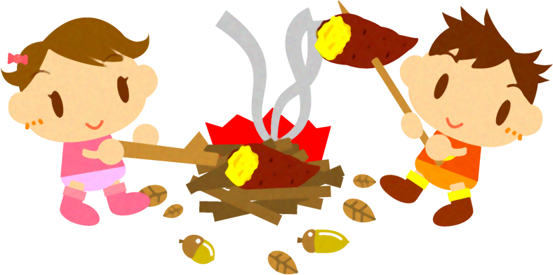焼き芋を焼く赤ちゃんイラスト2