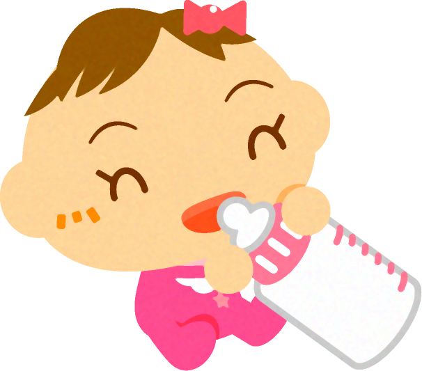 ミルクを飲む、かわいい赤ちゃんイラスト/女の子