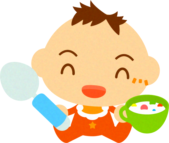 ベビーフードを食べる、かわいい赤ちゃんイラスト/男の子2