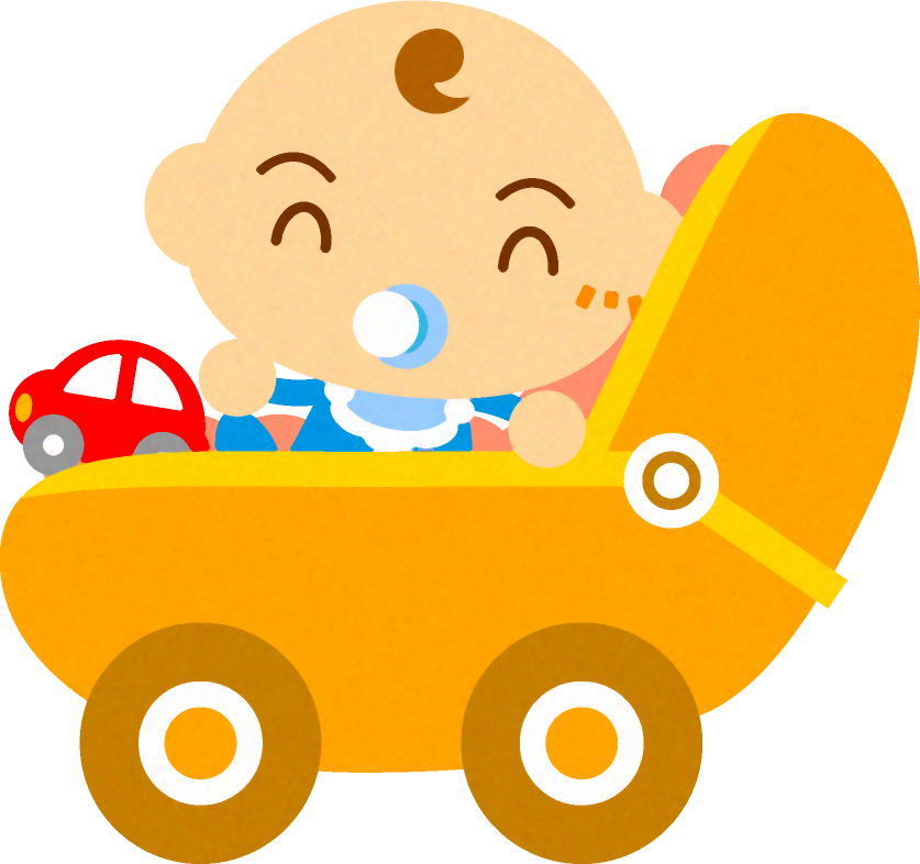 ベビーカーに乗った、かわいい赤ちゃんイラスト/男の子