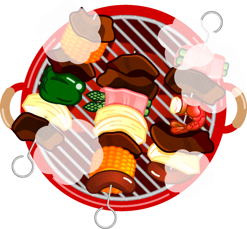 バーベキューグリルのイラスト/網の上で焼く