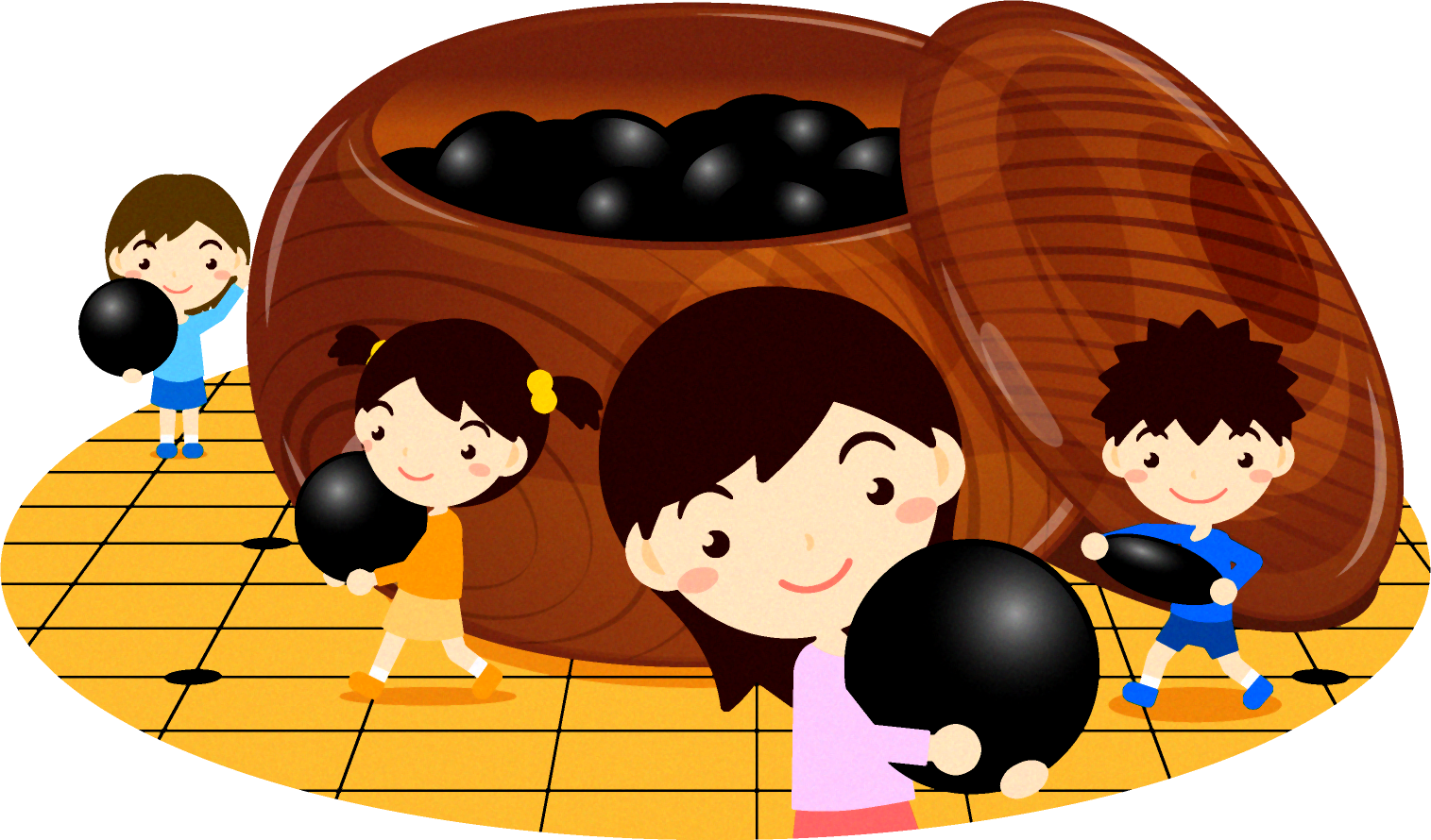 囲碁と子供達のイラスト2/黒い碁石