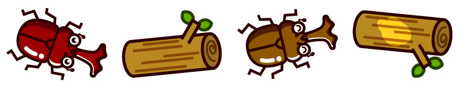 カブトムシと木ライン・罫線イラスト