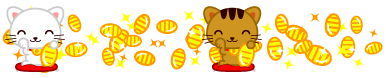 招き猫と小判のライン・罫線イラスト