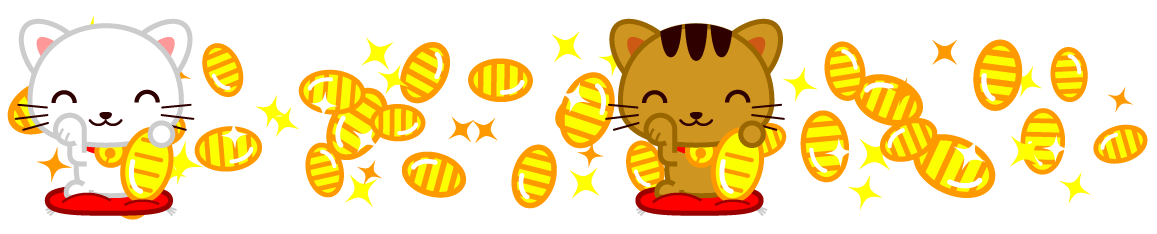 招き猫と小判のライン・罫線イラスト