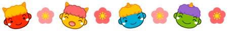 鬼の顔と梅の花ライン・罫線イラスト