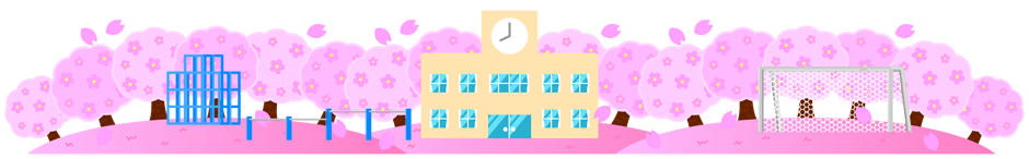 桜と学校のライン・罫線イラスト/風景