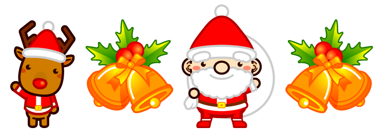 サンタクロースと赤鼻のトナカイとクリスマスベルのライン・罫線イラスト