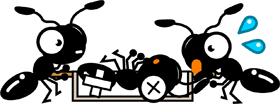 怪我をして仲間に担架で運ばれる蟻イラスト