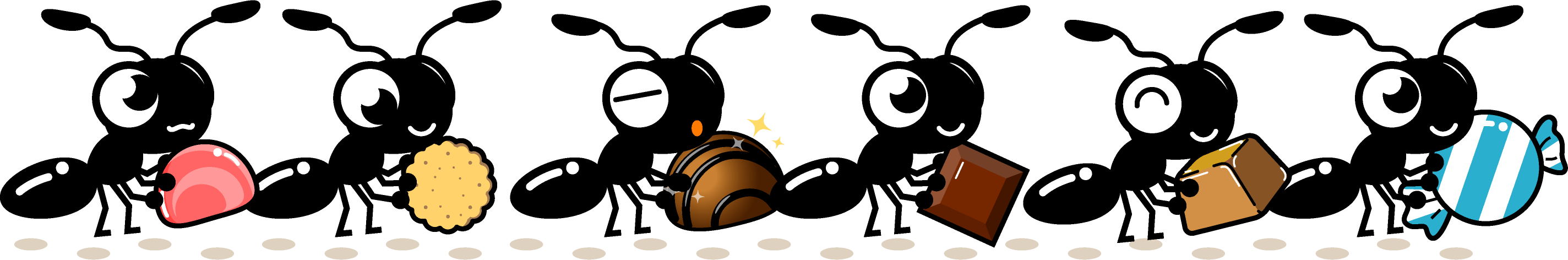 蟻の行列イラスト/お菓子を運ぶ