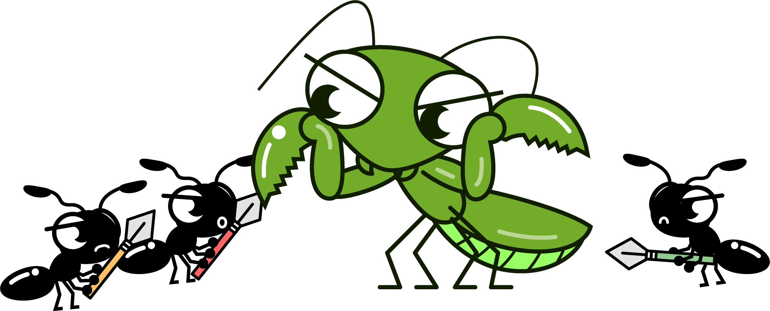 カマキリと戦う蟻イラスト
