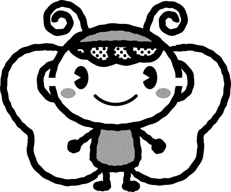 かわいい虫イラスト_ちょうちょ_モノクロ（白黒）