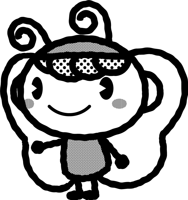 かわいい虫イラスト_チョウチョ3_モノクロ（白黒）