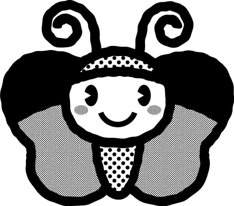かわいい虫イラスト_蝶_モノクロ（白黒）