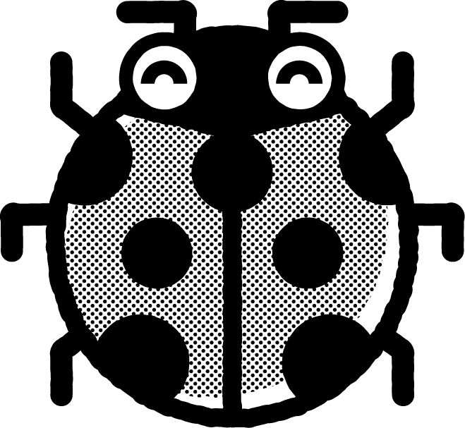 かわいいテントウムシのイラスト_モノクロ（白黒）