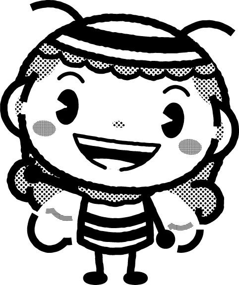 かわいいミツバチのイラスト_モノクロ（白黒）