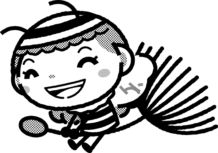 かわいいミツバチのイラスト_タンポポの綿毛モノクロ（白黒）