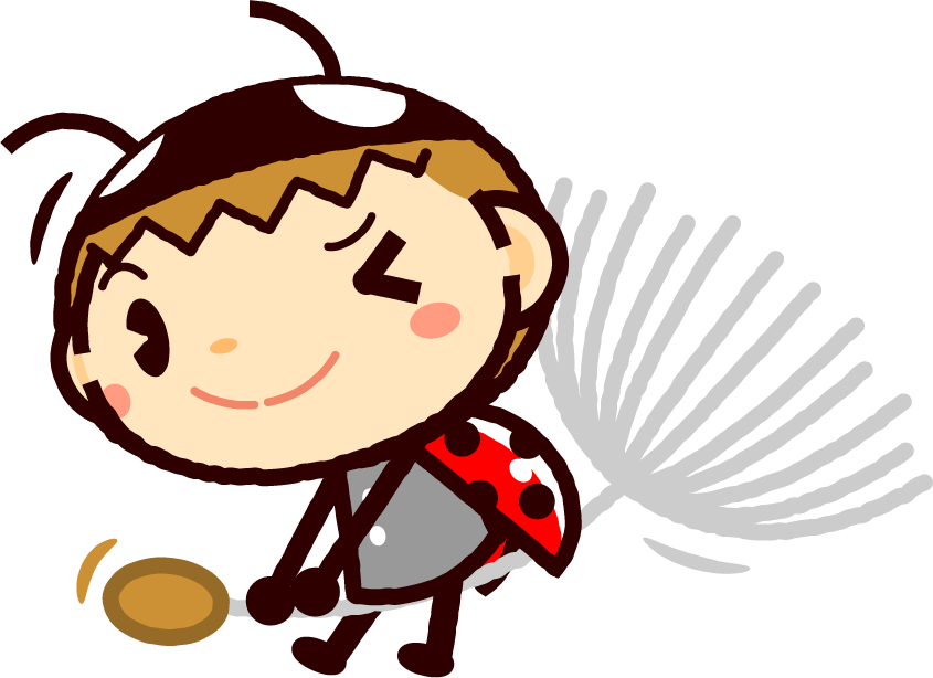 かわいいテントウムシのイラスト_タンポポの綿毛_ウィンク
