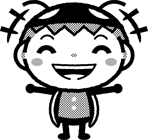 かわいいテントウムシのイラスト_笑う_モノクロ（白黒）