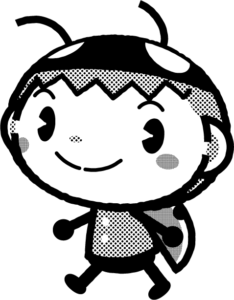 かわいいテントウムシのイラスト_歩く_モノクロ（白黒）
