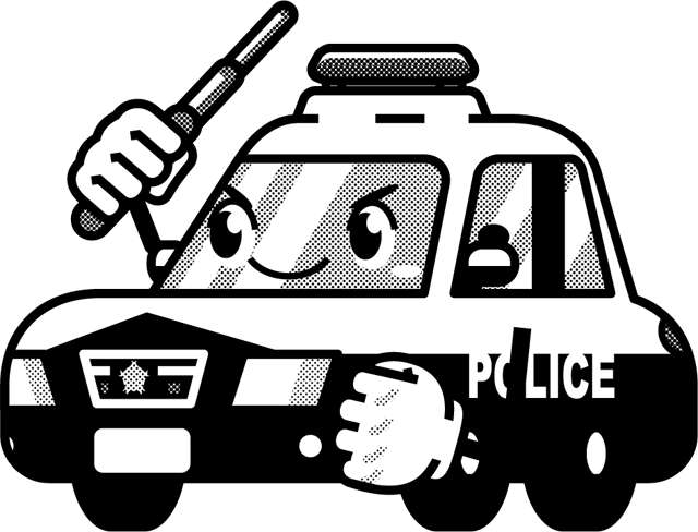 パトカーのイラスト/警棒/モノクロ