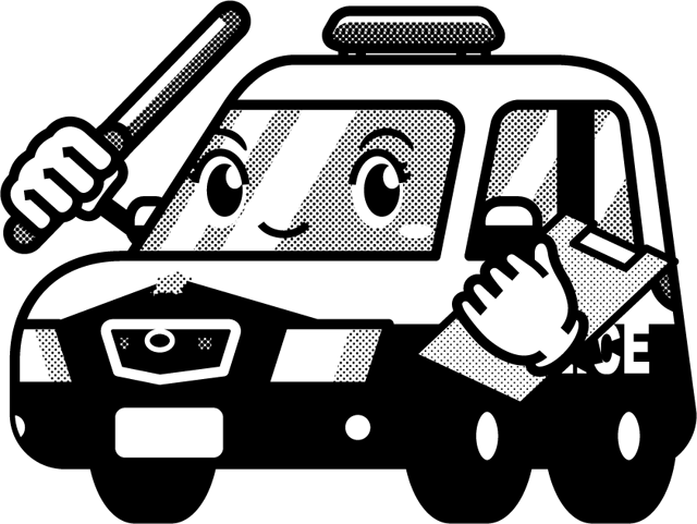 ミニパトカーのイラスト/敬礼/モノクロ