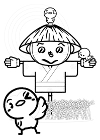 稲畑と案山子とスズメの塗り絵