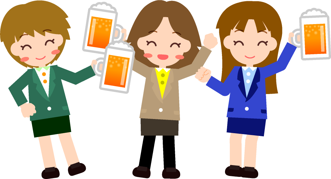 仕事終わりにビールで乾杯!女子会イラスト