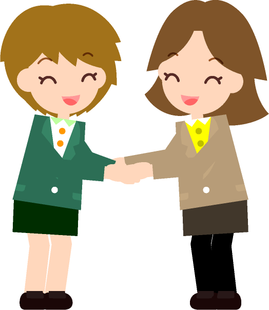 両手で握手をする女性社員達のイラスト