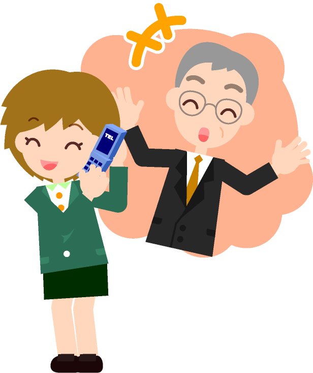 仕事で大成功！電話で褒められる女性社員のイラスト