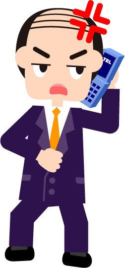 クレーム、怒って電話をかけるイラスト（上司、悪徳業者）
