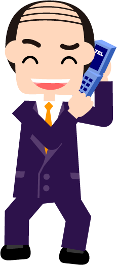 苦笑いをしながら電話をするイラスト（上司、悪徳業者）