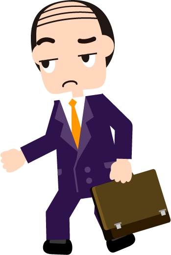 面倒くさそうにお客さんのところへ向かうイラスト（上司、悪徳業者）
