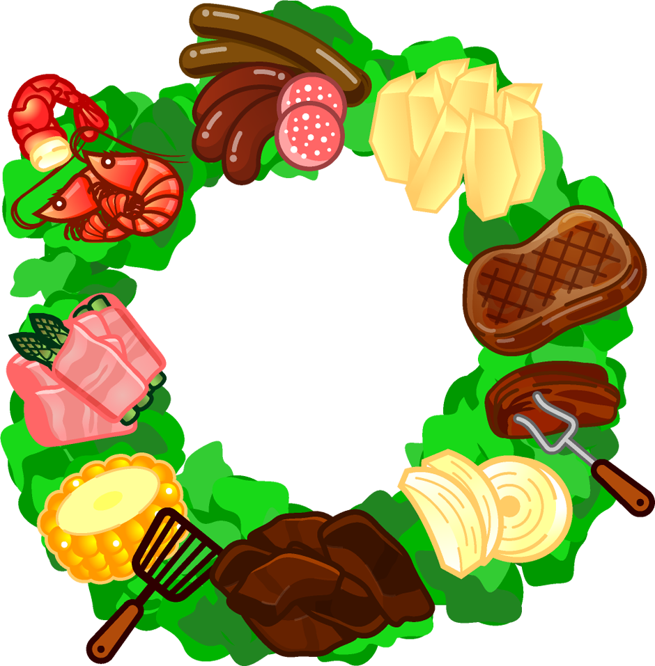 バーベキュー食材飾り罫イラスト/BBQ