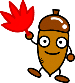紅葉を持った、どんぐりのイラスト