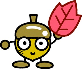 落ち葉を持った、どんぐりのイラスト3
