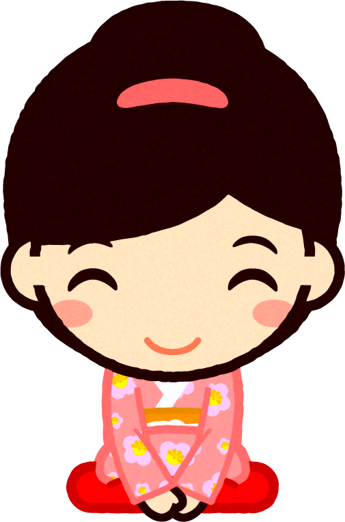 座ってお辞儀をする女の子イラスト/笑顔