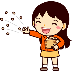 節分の豆まきをする女の子のイラスト