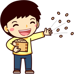 節分の豆まきをする男の子のイラスト