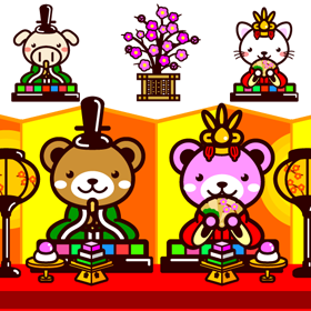 ひな祭と動物イラスト