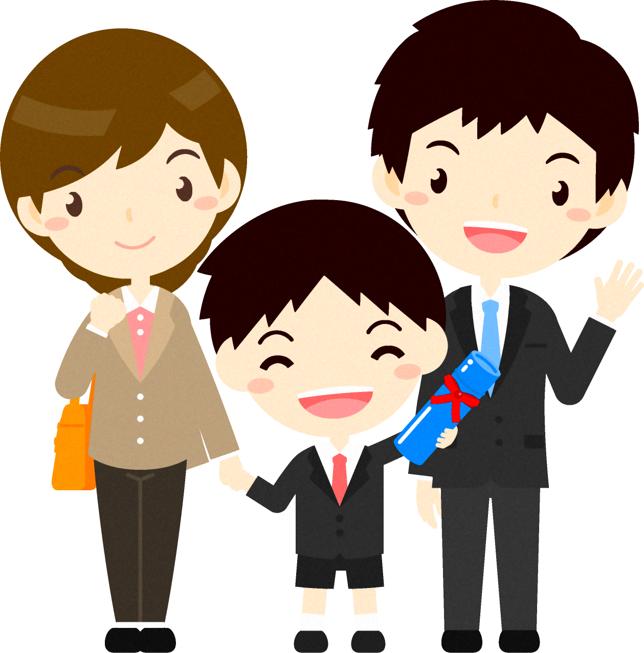 男の子と両親のイラスト/卒業式